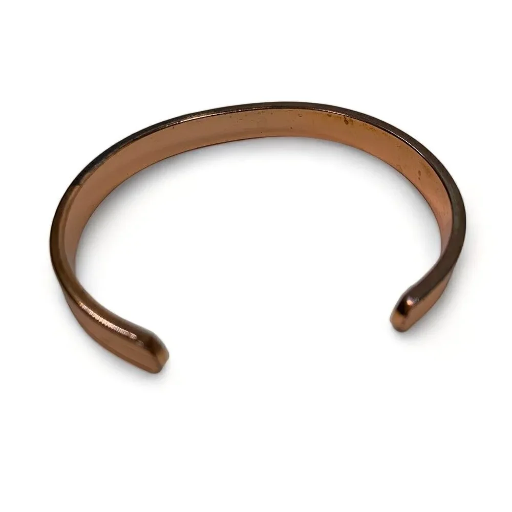 Slim Solid Copper Bangle With Pressure Points For Healing Therapy 2.5